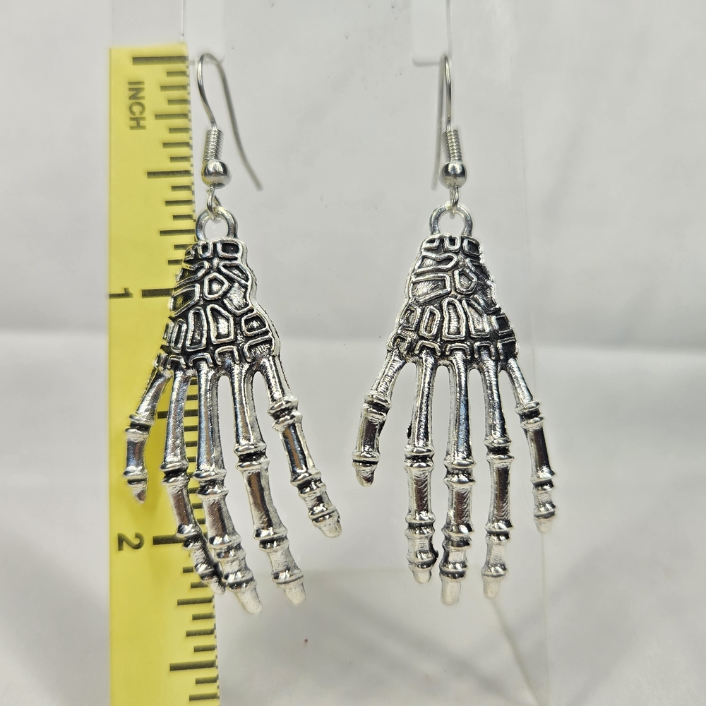 Gothic Silver Skeleton Hand Earrings
